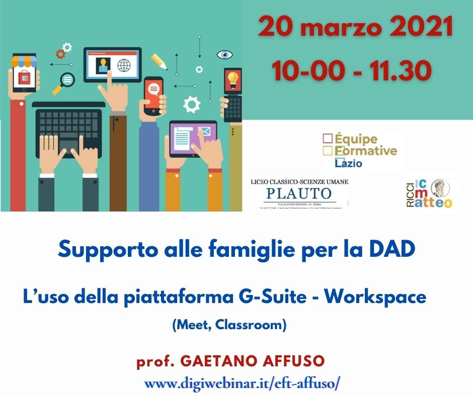 Incontro  di supporto alle famiglie per la DAD: l’uso della piattaforma G-Suite – Workspace – Meet, Classroom